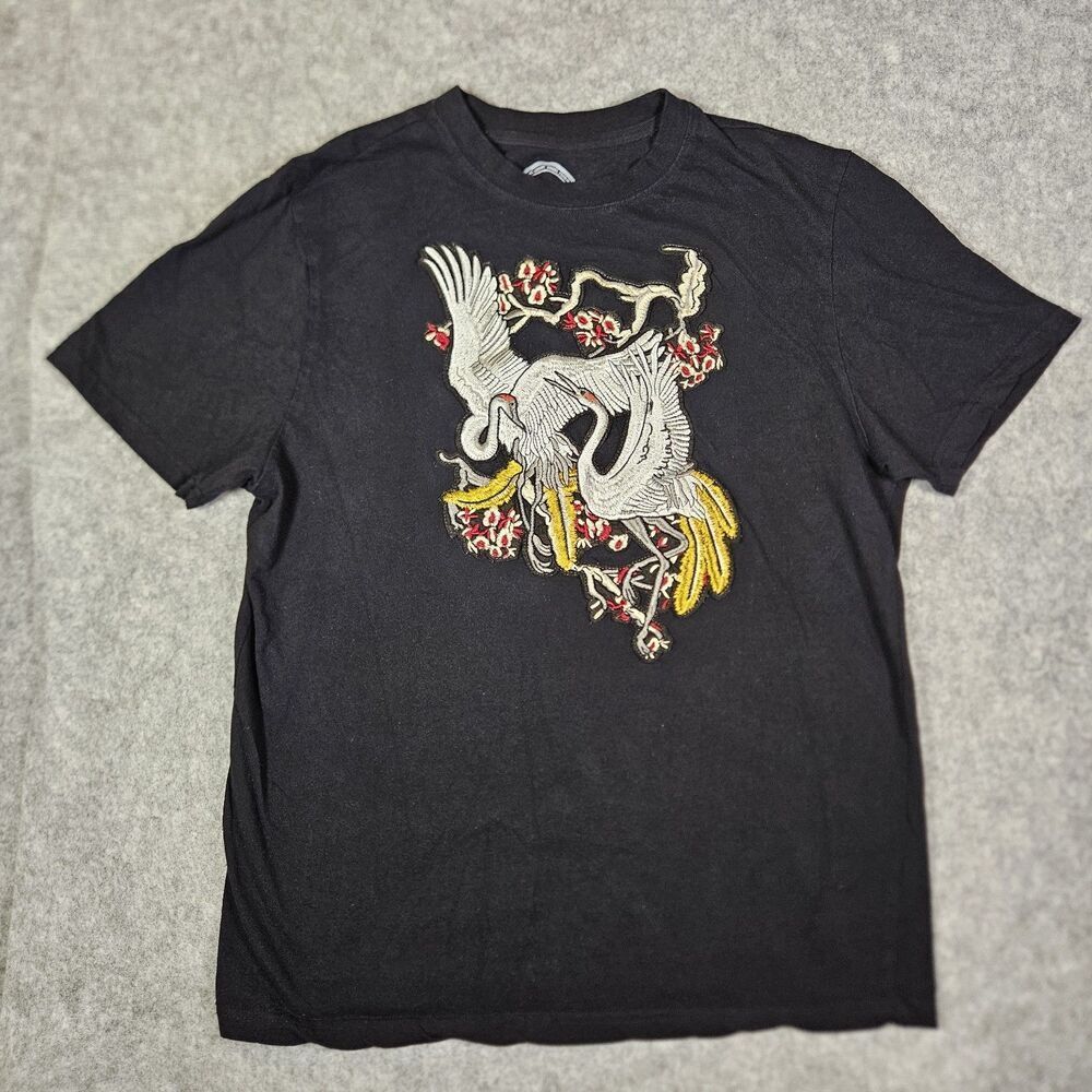 Finest Threads Unisex Cranes Cherry Blossom‎ Asian Graphic Print Shirt Size L